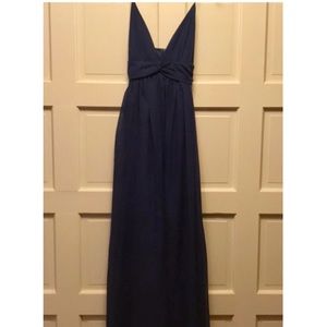 Lulus Navy long dress gala ballgown tie waist L